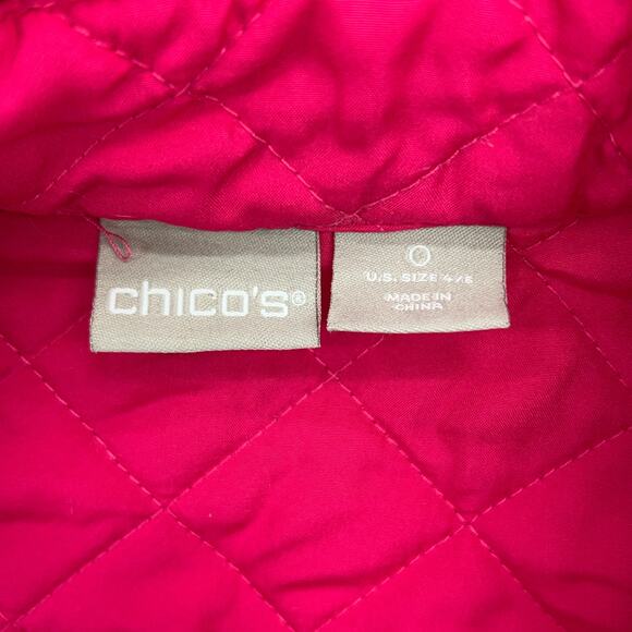 Chicos Womens Size 0 US 4/6 Jacket Quilted Button Up Collared Long Sleeve Pink - Picture 12 of 16